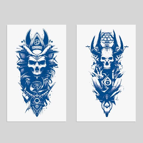 Oottati 2 Sheets Semi Permanent Waterproof Temporary Tattoos, 2 Weeks Long Last, 100% Plant-Based Ink Infinity Realistic Stickers, Skull Samurai