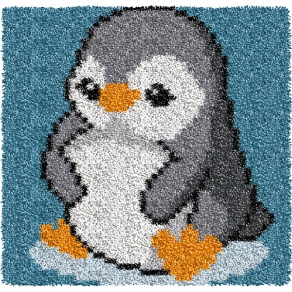 YP Latch Hook Kits for Kids Adults DIY Rug Tapestry Kits with Printed Canvas Embroidery Kits Festival Gifts Home Decoration (Penguin,11.8inch X 11.8inch)