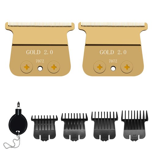 707Z Replacement Blade compatible with BaBylissPRO FX787 & FX726 Trimmers,2 Pack DLC Replacement Blades with 4 Guards Set Compatible with BaByliss Trimmer Blades,Gold