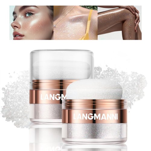 HOSAILY Polvo De Hadas Body Highlighter Powder, Face Brightening Shimmer Body Glitter Contour Patting Powder, Sparkling Blush Highlighter Powder for Face Eyes Body Glow Makeup, A# Pearl White