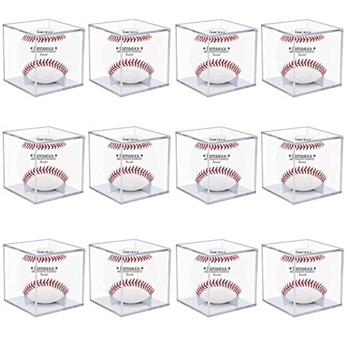 12 Pack UV Protected Acrylic Boxes for Display,Clear Display Case Baseball Cube Memorabilia Showcase Autograph Ball Protector