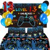 13th Birthday Decorations for Boys Video Game Party Supplies 69 Pieces Level 13 Up Birthday Decoration, Video Game Backdrop Table Cover Blue Gamer Balloons Favor Bag for Video Game Party