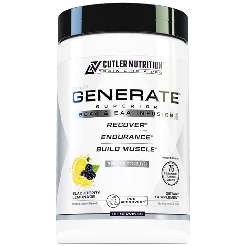 Cutler Nutrition Generate EAA and BCAA Powder: Best Branched Chain Amino Acids Supplement with Essential Amino Acids, 5g BCAAs, 2g EAAs for Lean Muscle Mass | Sour Lemonade, 30 Servings