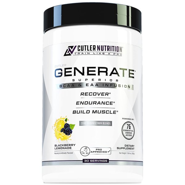 Cutler Nutrition Generate EAA and BCAA Powder: Best Branched Chain Amino Acids Supplement with Essential Amino Acids, 5g BCAAs, 2g EAAs for Lean Muscle Mass | Sour Lemonade, 30 Servings