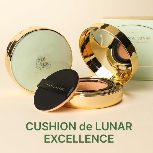 CHALLANS de PARIS CUSHION de LUNAR EXCELLENCE Cream Foundation, Beyond Wear Perfecting Cushion, Flawless Coverage of Skin Imperfections and Uneven Skin Tone (21 Bright Ivory)
