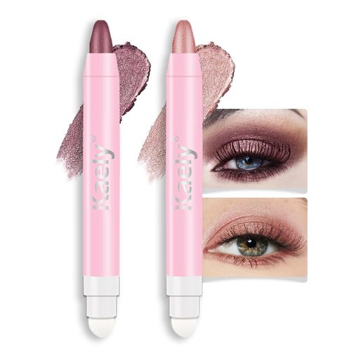 evpct Kaely 2Pcs Cream Eye Shadow Brightener Sticks Set for Eyes Waterproof, Orchid & Rose Shimmer Cream Eyeshadow Applicator Stick Long Lasting Pigmented Eye Makeup sombras en crema para ojos 26+27