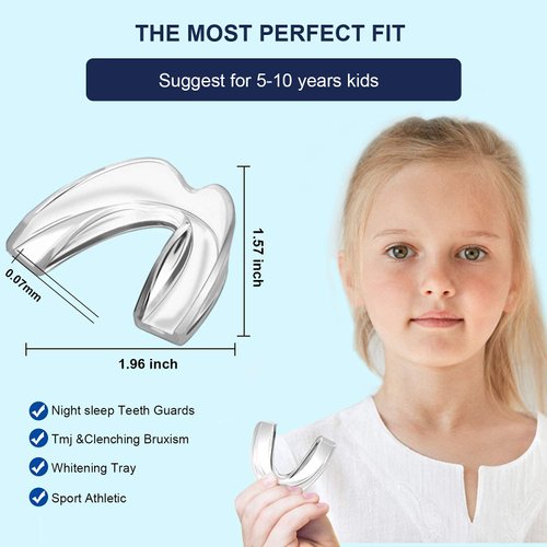 Kids Mouth Guard for Teeth Grinding, Pack of 4 Bite Guards + Dental Guard Case, Eliminate Clenching Bruxism, Teeth Whitening Tray & Sports, Child Moldable Bite Guards(5-10 Years Old Kids)