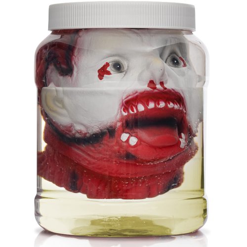 Skeleteen Laboratory Head in Jar - Gory Fake Severed Face Scary Party Decorations Props for Insane Asylum Haunted House Décor