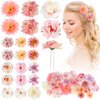 Geyoga 21 Pcs Flower Hair Pins Bride Head Rose Floral Pin Elegant Embellished Bridesmaids Bridal Hair Pins U Shaped Decorative Hair Accessories for Women Wedding Birthday(Pink, Purple)