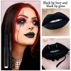 Black Matte Liquid Lipstick Set,Waterproof Smudge Proof Black Lip Liner and Lipstick Set for Women,Velvet Long Lasting Non-stick Cup Lip Gloss Stain Set for Halloween Cosplay Goth Daily Lip Makeup