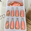 Press on Nails Short Almond, Coffin Shape Full Cover Reusable False Nails with Glue, Stick on Nails with Ripple Designs, Artificial Fingernails Acrylic Fake Nails for Women, Glue on Nails (W459)