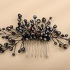 Teyglen Bridal Black Crystal Hair Comb Gothic Black Rhinestone Wedding Hair Side Comb Headband Handmade Hair Pieces Headpieces Hair Jewelry for Women Girl Party Prom
