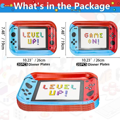 Hegbolke 40Pcs 11 Inches Game Controller Birthday Party Plates - Video Game Birthday Party Decorations for Boys Game Gaming Party Supplies