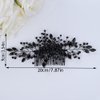 Teyglen Black Crystal Bridal Hair Comb Black Rhinestone Headpiece Handmade Black Pearl Flower Hair Piece Wedding Hair Accessories for Women Party Prom Festival