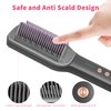 PathVenture Hair Straightener Brush,2000 Ionic Hair Comb Straightening Brush for Women with 5 Temps 20s Fast Heating Dual Voltage,Anti-Scald Flat Iron Comb for Curly Hair-Gray