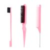 SWEET VIEW Hair Brush Set, 3 Pcs Slick Back Hair Bristle Brush, Rat Tail Comb, Edge Brush for Smoothing Baby Hair & Flyaways - Pink