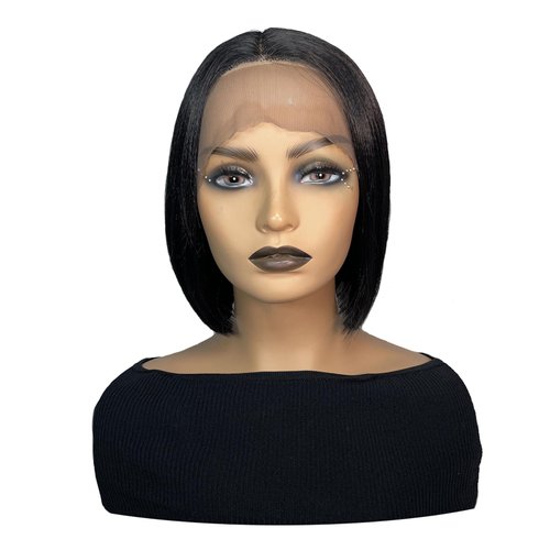 Yuguolorry Short Straight Black Bob Wigs for Women Swiss Lace Front Wigs Middle Part Synthetic Hair Wigs Heat Resistant Fiber Natural and Stylish(10 Inch)