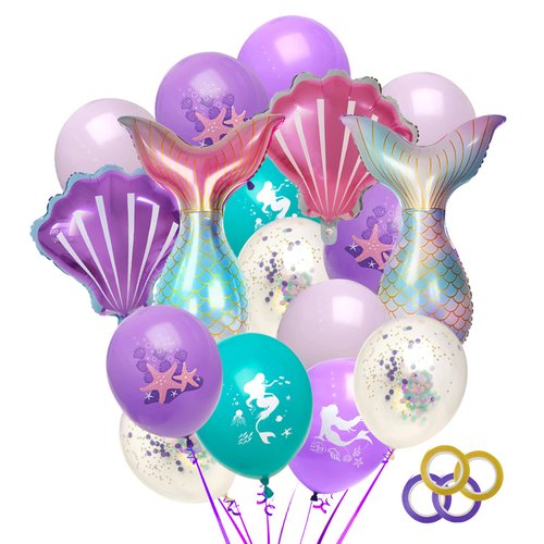 Ayearparty 28pcs Mermaid Balloons for Party Girls Kids Under The Sea Theme Baby Shower Birthday Colorful Decorations Include Mermaid Tail Seashell Foil Latex Balloons