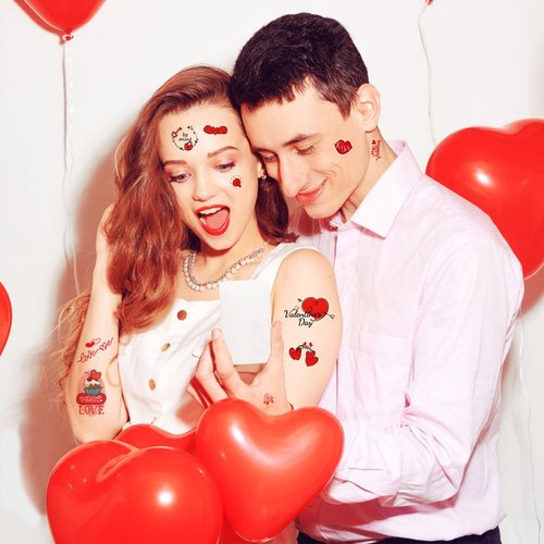 50+ Pieces Valentine Tattoos Temporary for Girls Women Kids, 10 Sheets Love Cupid Heart Romantic Valentine’s Designs Couple Fake Temporary Tattoo Stickers for Valentine's Day Wedding Lover Party Decorations Supplies