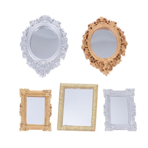 DOITOOL 5PCS Mini Classic Mirror Miniatures Mirror Wall Decor Vintage Mirrors Mini Wall Mirror Doll House Small Decorative Mirrors, 2. 83X2. 16X0. 39inch