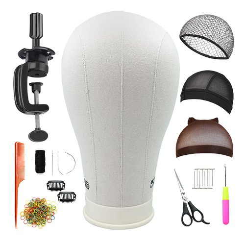 STUDIO LIMITED Polyurethane Canvas Block Head DIY Wig Making Starter Kit 12pcs, PU Mannequin Head Wig Display and Stand for Wig Styling (22" Set)