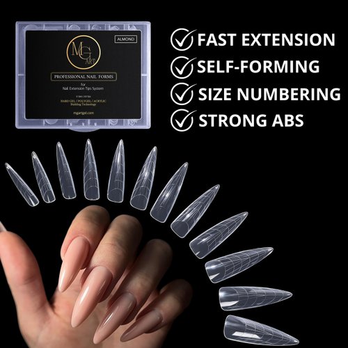 MGART Dual Nail Forms ALMOND Extension Structure Poly nail gel Nail Forms Full Cover Nail Molds 12 Sizes for Solid Nail Gel Glue Nail Art Design Salon&DIY