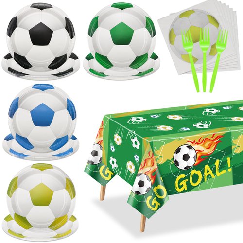 Soccer Party Decorations - 81 Pcs Soccer Party Supplies Including Soccer Plates, Napkins, Tablecloth for Kids Soccer Theme Fan Sports Event Game Day Party Supplies, Serve 20