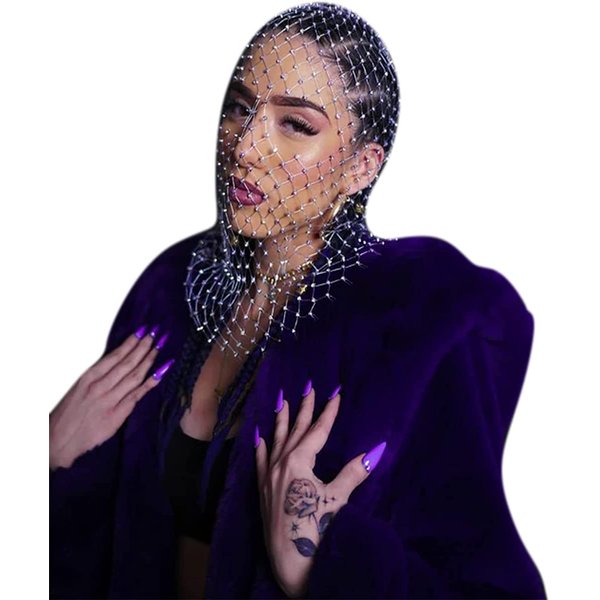 Pinwe Mesh Rhinestone Masquerade Masks Full Face Veils See Through Headscarfs Hairbands Turban Head Covers Wraps