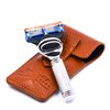 Parker Safety Razor, 5 Blade Gillette Fusion Compatible Travel Razor with Luxurious Saddle Leather Case