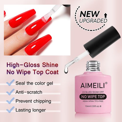 AIMEILI No Wipe Top Coat Soak Off U V LED Gel Nail Polish