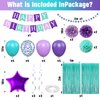 Mermaid Birthday Decorations Purple Teal Blue Party Balloons Happy Birthday Banner Dots Garland Purple Turquoise Green Fringe Curtain Pompom Swirls for Girl Women Birthday Baby Shower Party Decoration