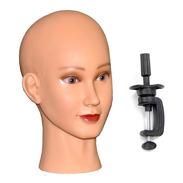 Ladella Beauty Cosmetology Wig Stand Block Bald Female Makeup Manikin Head for Wigs Making" not Styrofoam" Display Mannequin Head (FAIR-BALD+C)