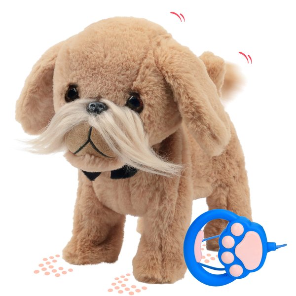 Hopearl Walking Dog Interactive Electronic Pet Toy Remote Control Leash Animated Puppy Nodding Barking Wagging Tail Gifts for Toddlers Birthday, Brown, 9''