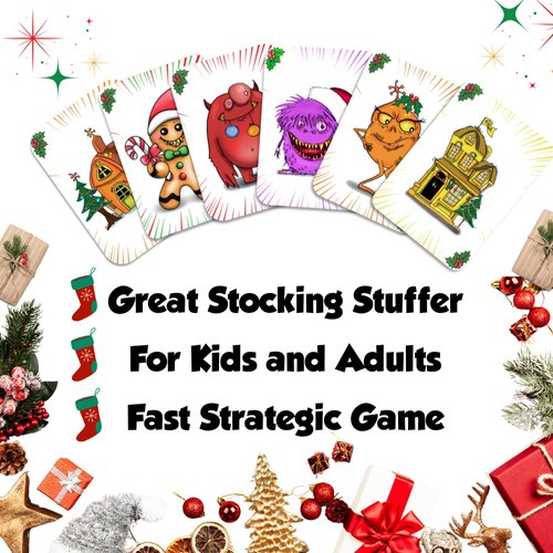 Strategic Family Card Games – Homebound Monsters – Christmas Edition. Easy and Fun Family Card Games for Kids and Adults. Small Stocking Stuffers for Kids 8-12. Kids card games |Ages 6+