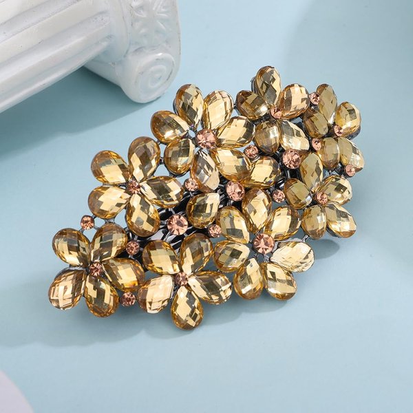 Aimimier Flower Crystal Hair Barrettes Decorative Rhinestone Spring Clips Gem Hair Pins Hairpiece Bridal Hair Accessories for Women (Yellow)