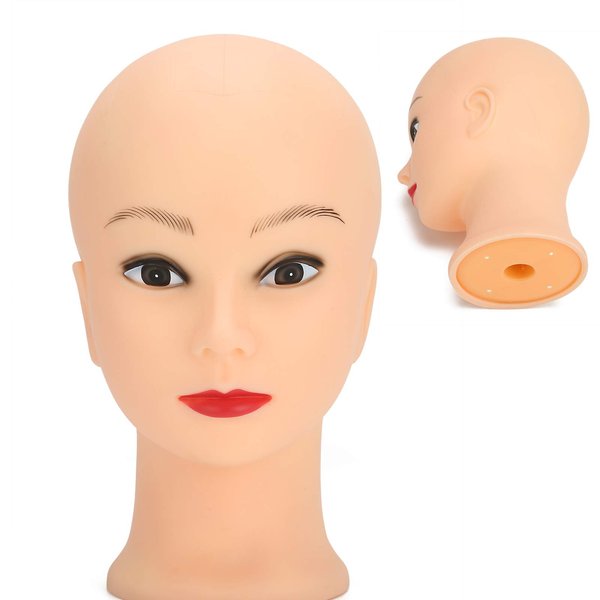 ZJchao Cosmetology Bald Manikin Mannequin Head, Practice Training Head Mannequin Head for Wig Hat Making Wigs Display Makeup Exercises Bald Mannequin Head Doll Hairdressing Training Head 49cm(#1)