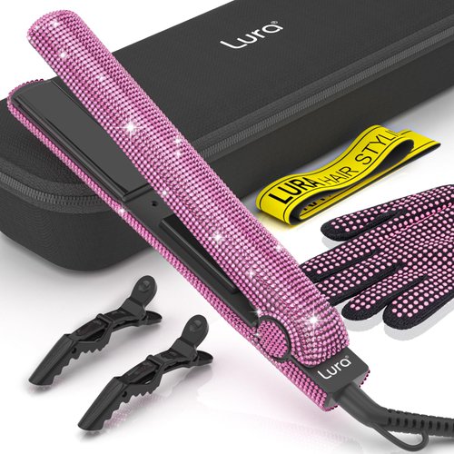 250-500°F Flat Iron for Black Women Hair,Rhinestones Hair Straightener for Black Hair,Bling Diamond Dual Voltage Straightener for 4c Hair,Salon High Heat 500°F Flat Iron Hair Straightener