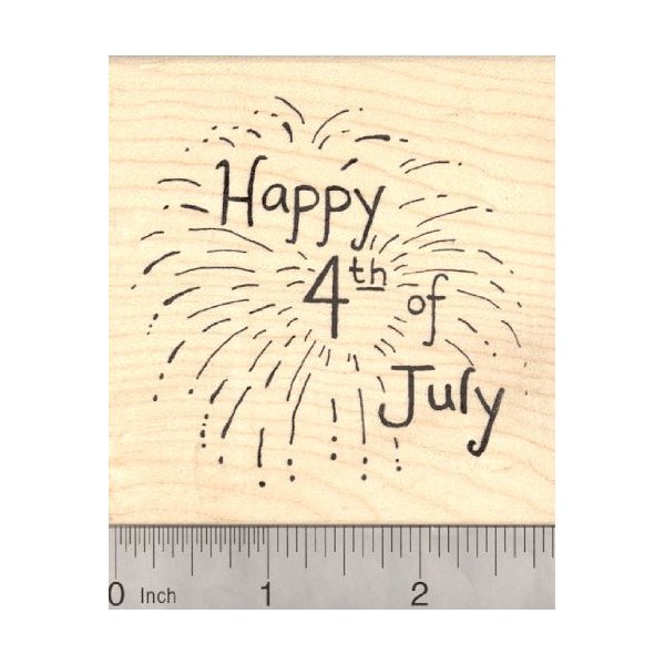 Happy 4th of July Rubber Stamp, Fireworks Display