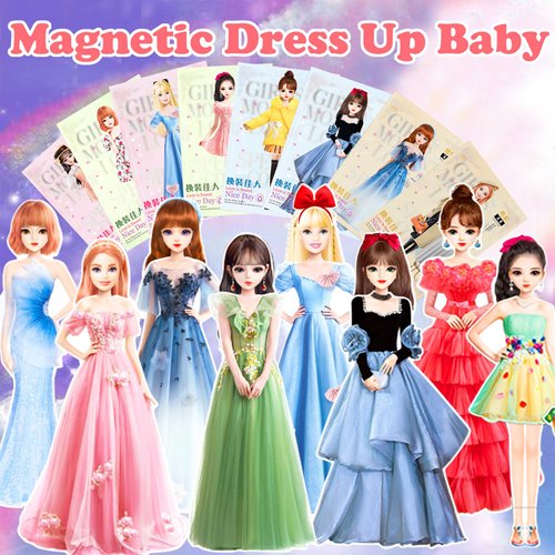 Magnetic Dress Up Dolls, Magnetic Doll Dress Up Kits Magnetic Paper Dolls Pretend Play Set for Girls Ages 4 Years and Up Kids Travel Activities Road Trip Car Ride Interactive Learning Imagine (D Set)