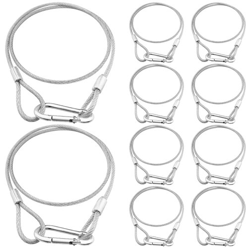 32'' Safety Cables 10 Pack, Czgor Stainless Steel Safety Cables with Carabiner Lock Lighting Fall Prevention Security Cable Safety Rope for DJ Stage Lighting Bicycle Luggage Lock 110lb Load Capacity