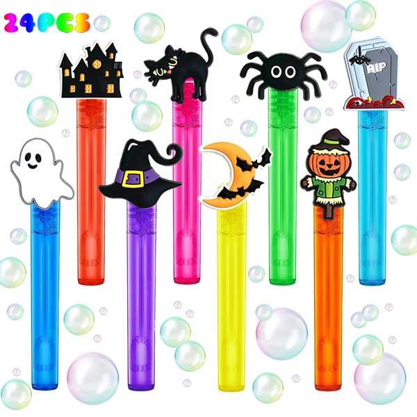 uoyoi Halloween Party Favors,24Pcs Halloween Bubble Wands for Kids,Cute Bubble Wand for Halloween Party Supplies,Classroom Prizes Pinata Goodie Bag Stuffers Gift