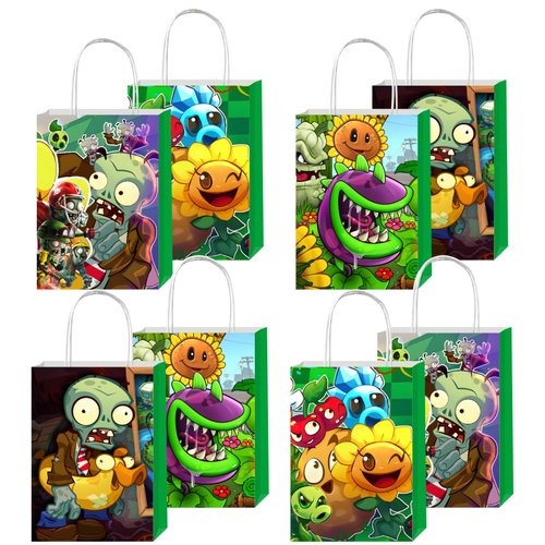 humicide 12pcs Plants and Zombies Party Favor Gift Bags with Handles, Plants and Zombies Birthday Party Supplies for Kids Party Decorations