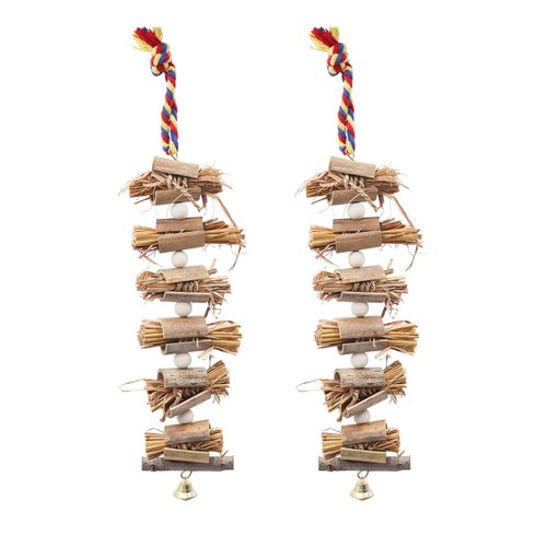 2-Pack Bird Toys with Straw and Bell, Parakeet Toys in Cage, Parrot Cage Accessories, Chewing Toys for Budgies Cockatiels Lovebirds Canaries Conures Quaker Finches Parrotlets Small to Medium Birds