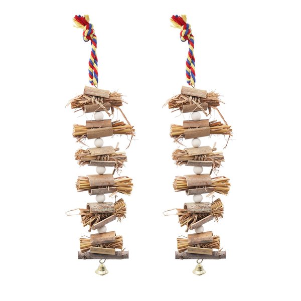 2-Pack Bird Toys with Straw and Bell, Parakeet Toys in Cage, Parrot Cage Accessories, Chewing Toys for Budgies Cockatiels Lovebirds Canaries Conures Quaker Finches Parrotlets Small to Medium Birds