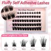 Self Adhesive Lash Clusters Kit Flu-ffy 8-16mm No Glue Lashes Press On Lashes, 60 Pcs Glueless DIY Eyelash Extensions Kit Pre Bonded Lash Clusters with Eyelash Curler and Lash Tweezers(No Glue W53)