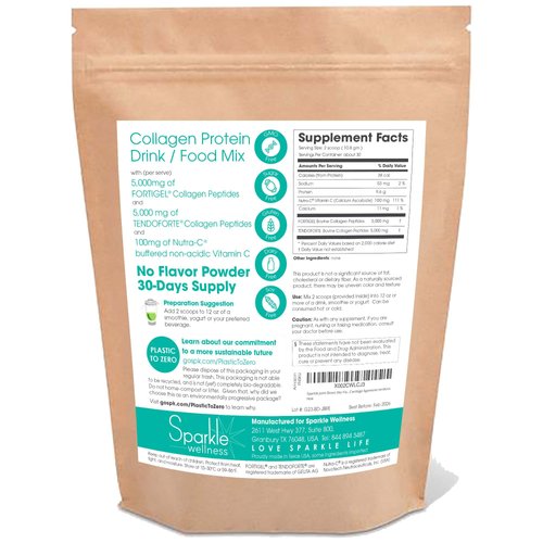 Sparkle Joint Boost (No Flavor) [30-Serves] FORTIGEL & TENDOFORTE Non-GMO Collagen Peptides Protein & Calcium Ascorbate Vitamin C Supplement, Research Based Nutrition for Cartilage ligaments tendons