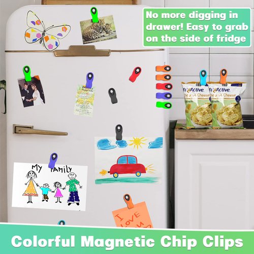 12 Pack Magnetic Chip Clips Bag Clips Food Bag Clips for Food Packages, Kitchen Clips with Magnet for Refrigerator, Plastic Assorted Colors Bag Clips for Food Storage, Chips Bag and Snack Bag