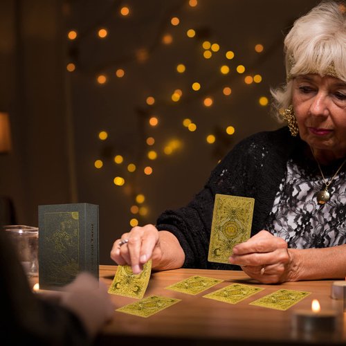 KIINO 78 Gold foil Tarot Cards with Guide Book Tarot Deck for Beginners and Professional Player with Box Tarot PVC Durable Waterproof Wrinkle Resistant