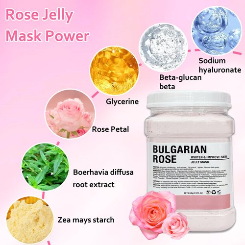 Ouhans Jelly Mask Powder for Facials Care,Rose Petals Gel Jelly Face Mask,Professional Peel off Rubber Mask,Hydrating Jelly Mask,DIY Spa Mask with Double-ended Silicone Brush,23 Fl Oz