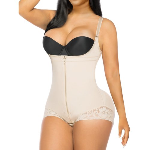 YIANNA Shapewear for Women Tummy Control Fajas Colombianas Open Bust Body Shaper Slimmer Bodysuit Beige,YA7200-Beige-M